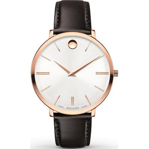 Buy Shop Movado Ultra Slim Silver Dial Brown Leather Strap Watch For Women - 0607093 USA Online
