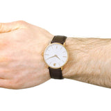 Buy Shop Movado Ultra Slim White Dial Brown Leather Strap Watch For Men - 0607089 USA Online