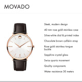 Buy Shop Movado Ultra Slim White Dial Brown Leather Strap Watch For Men - 0607089 USA Online