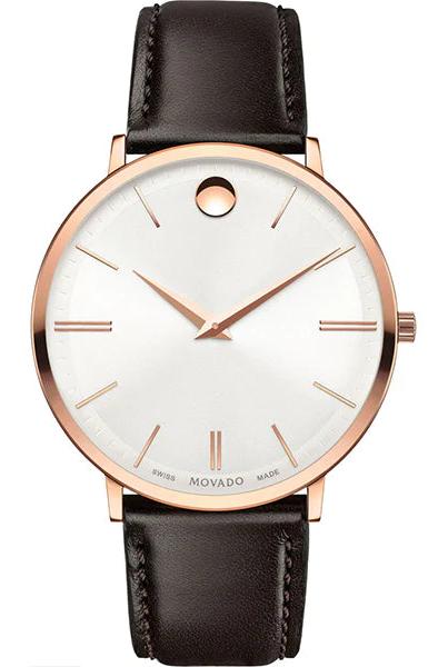Buy Shop Movado Ultra Slim White Dial Brown Leather Strap Watch For Men - 0607089 USA Online