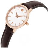 Buy Shop Movado Ultra Slim White Dial Brown Leather Strap Watch For Women - 0607096 USA Online