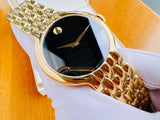 Buy Shop Movado Veturi Black Dial Gold Steel Strap Watch for Women - 0606935 USA Online