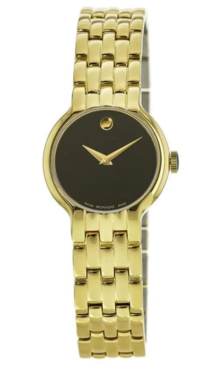 Buy Shop Movado Veturi Black Dial Gold Steel Strap Watch for Women - 0606935 USA Online