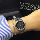 Movado Museum Classic Black Dial Silver Steel Strap Watch For Women - 0606858