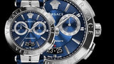 Versace Aion Chronograph Quartz Blue Dial Blue Leather Strap Watch for Men - VE1D01220