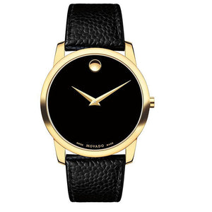 Buy Shop Movado Museum Black Dial Black Leather Strap Watch For Men - 0607014 USA Online