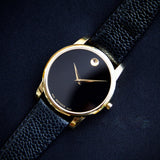 Buy Shop Movado Museum Black Dial Black Leather Strap Watch For Men - 0607014 USA Online
