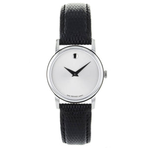 Buy Shop Movado Museum Silver Dial Black Leather Strap Watch For Women - 2100003 USA Online