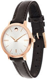 Movado Ultra Slim White Dial Brown Leather Strap Watch For Women - 0607096