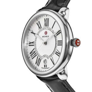 Buy Shop Michele Serein Silver Dial Black Leather Strap Watch for Women - MWW21B000011 USA Online