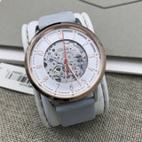 Fossil Vintage Muse Automatic Skeleton White Dial Grey Leather Strap Watch for Women - ME3131