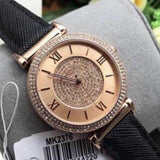 Buy Shop Michael Kors Catlin Rose Gold Crystal Dial Black Leather Strap Watch for Women - MK2376 USA Online