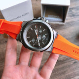 Buy Shop Michael Kors Dylan Chronograph Grey Dial Orange Rubber Strap Watch for Men - MK8296 USA Online