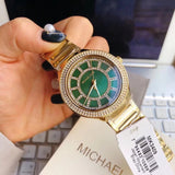 Michael Kors Kerry Green Dial Gold Steel Strap Watch for Women - MK3409