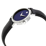 Movado Museum Blue Dial Black Leather Strap Watch For Women - 2100010