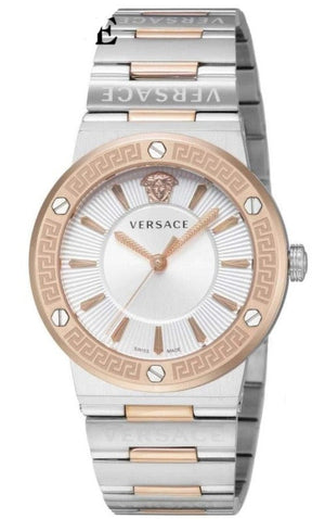 Versace Greca Quartz White Dial Two Tone Steel Strap Watch For Women - VEVH01020