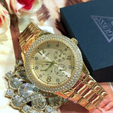 Buy Shop Guess Bedazzle Diamonds Gold Dial Gold Steel Strap Watch For Women - W1097L2 USA Online
