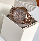 Michael Kors Bradshaw Chronograph Brown Dial Brown Steel Strap Watch For Women - MK6247