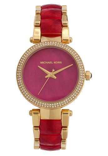 Buy Shop Michael Kors Parker Pink Mother of Pearl Dial Two Tone Steel Strap Watch for Women - MK6490 USA Online