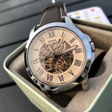 Buy Shop Fossil Grant Chronograph Cream Dial Brown Leather Strap Watch for Men - ME3122 USA Online