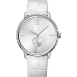 Calvin Klein Accent Silver Dial White Leather Strap Watch for Women - K2Y231K6