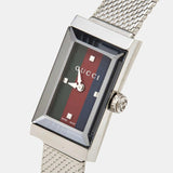 Buy Shop Gucci G Frame Quartz Diamonds Green & Red Mother of Pearl Dial Silver Mesh Bracelet Watch For Women - YA147510 USA Online