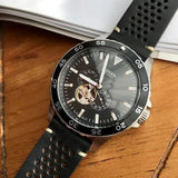 Buy Shop Fossil Crewmaster Sports Automatic Black Dial Black Leather Strap Watch for Men - ME3148 USA Online