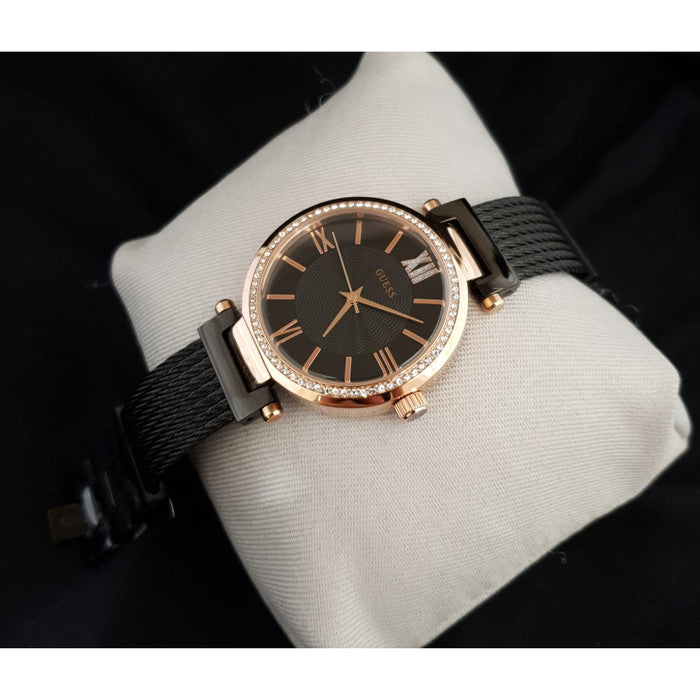 Buy Shop Guess Soho Diamonds Black Dial Black Mesh Bracelet Watch for Women - W0638L5 USA Online