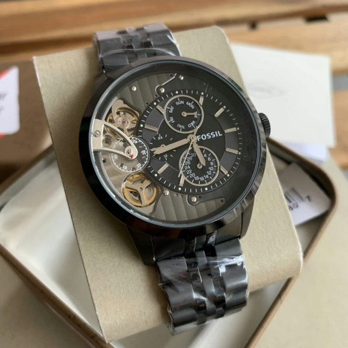 Buy Shop Fossil Townsman Mechanical Black Dial Black Steel Strap Watch for Men - ME1136 USA Online