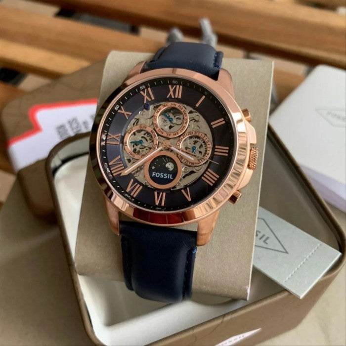 Buy Shop Fossil Grant Automatic Blue Dial Blue Leather Strap Watch for Men - ME3029 USA Online
