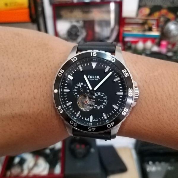 Buy Shop Fossil Crewmaster Sports Automatic Black Dial Black Leather Strap Watch for Men - ME3148 USA Online