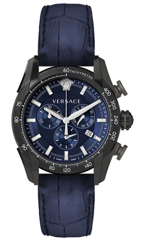 Buy Shop Versace V-Ray Chronograph Quartz Blue Dial Black Leather Strap Watch For Men - VEDB00418 USA Online
