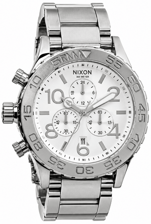 Buy Shop Nixon 42-20 Chrono Silver Dial Silver Steel Strap Watch for Men - A037-945 USA Online