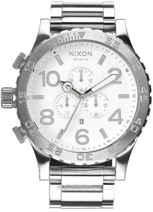 Buy Shop Nixon 51-30 Chrono Silver Dial Silver Steel Strap Watch for Men - A083-488 USA Online