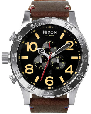 Buy Shop Nixon 51-30 Chronograph Black Dial Brown Leather Strap Watch for Men - A124-019 USA Online