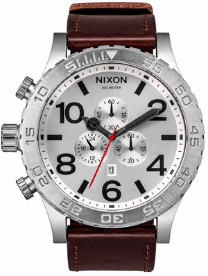 Buy Shop Nixon 51-30 Chronograph Silver Dial Brown Leather Strap Watch for Men - A124-1113 USA Online