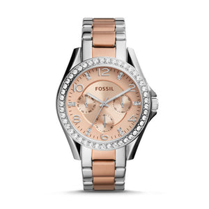 Buy Shop Fossil Riley Multifunction Rose Gold Dial Two Tone Steel Strap Watch for Women - ES4145 USA Online