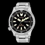 Citizen Promaster 200M Diver Fugu Asian Limited Edition Black Dial Silver Steel Strap Watch For Men - NY0090-86E