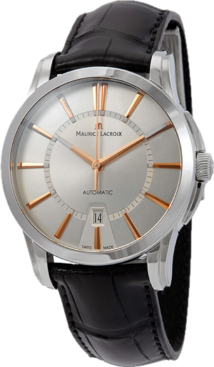 Maurice Lacroix Pontos Silver Dial Black Leather Strap Watch For Men - PT6148-SS001-131