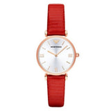 Buy Shop Emporio Armani Gianni T Bar Silver Dial Red Leather Strap Watch For Women - AR1876 USA Online