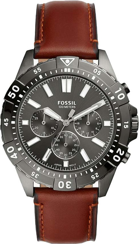 Buy Shop Fossil Garrett Chronograph Grey Dial Brown Leather Strap Watch for Men - FS5770 USA Online