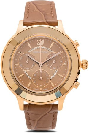 Buy Shop Swarovski Octea Lux Chrono Brown Gold Dial Brown Leather Strap Watch for Women - 5632260 USA Online