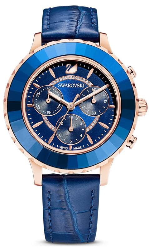 Buy Shop Swarovski Octea Lux Chrono Blue Dial Blue Leather Strap Watch for Women - 5563480 USA Online