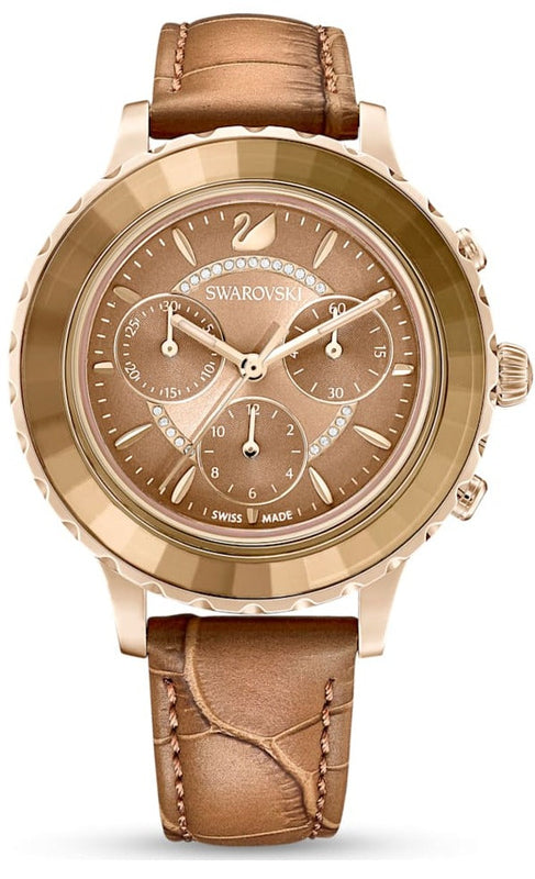 Buy Shop Swarovski Octea Lux Chrono Brown Gold Dial Brown Leather Strap Watch for Women - 5632260 USA Online