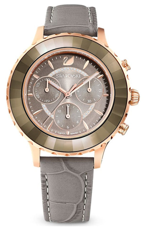 Buy Shop Swarovski Octea Lux Chrono Grey Dial Grey Leather Strap Watch for Women - 5452495 USA Online