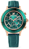 Swarovski Octea Lux Chrono Emerald Green Dial Green Leather Strap Watch for Women - 5452498