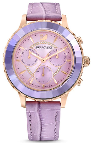 Buy Shop Swarovski Octea Lux Chrono Purple Dial Purple Leather Strap Watch for Women - 5632263 USA Online