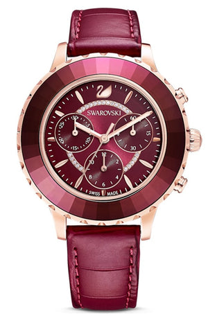 Buy Shop Swarovski Octea Lux Chrono Red Dial Red Leather Strap Watch for Men - 5646975 USA Online