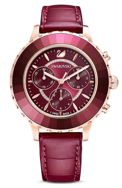 Buy Shop Swarovski Octea Lux Chrono Red Dial Red Leather Strap Watch for Men - 5646975 USA Online