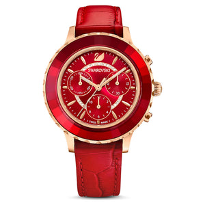 Buy Shop Swarovski Octea Lux Chrono Red Dial Red Leather Strap Watch for Men - 5646975 USA Online